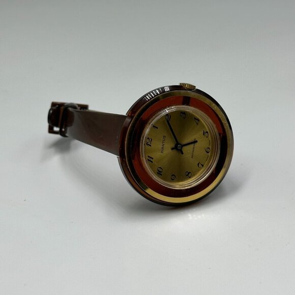 Vtg. Diantus Watch Women Gold Tone Brown Swiss 41MM Round Dial Manual Wind 8.5\